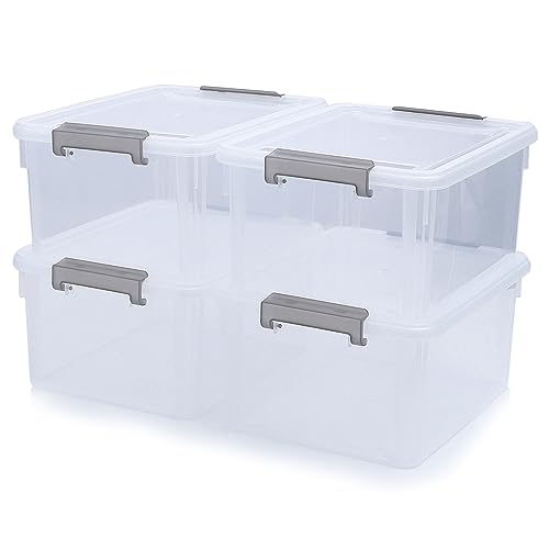 Citylife 4er Set Aufbewahrungsbox mit großem Deckel, 16L, Stapelbar, Transparent storage, für Garage, Schlafzimmer, Wohnzimmer organizer Aufbewahrungsboxen von Citylife