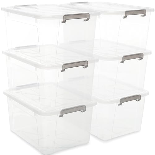 Citylife 6er-Set 40L Aufbewahrungsbox mit Deckel Groß, Stapelbar Plastikboxen zum Organisieren Große aufbewahrungsboxen für Garage, Schrank, Klassenzimmer, Küche, 52.4 X 38.4 X 29.8 cm (6Pack, 40L) von Citylife