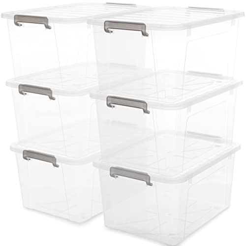 Citylife 6er Set 40L Aufbewahrungsbox mit Deckel mit grauer Greifer, Stapelbar Plastikboxen zum Organisieren Große Kunststoff Boxen für Garage, Schrank, Klassenzimmer, Küche, 45.5X33.5X27cm (LxWxH) von Citylife