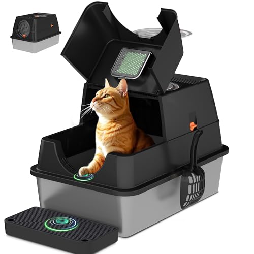 Citylife Katzenklo Edelstahl mit Deckel, XXL Katzentoilette Geschlossen mit Doppelstreu Katzenstreu Matte und Schaufel, 120-Grad-Klappe, Leicht zu Reinigen, Geruchshemmend, Schwarz Citylife Katzenklo Edelstahl mit Deckel, XXL Katzentoilette Geschlossen mit Doppelstreu Katzenstreu Matte und Schaufel, 120-Grad-Klappe, Leicht zu Reinigen, Geruchshemmend, Schwarz von Citylife