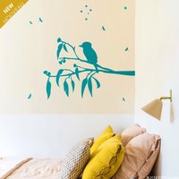 Kookaburra-Wandtattoo - Lachender Kookaburra-Vogel Auf Einem Ast Mit Blättern Und Früchten, Libellen, Sternen, Dekor Für Kinder, Vinyl von Citystic