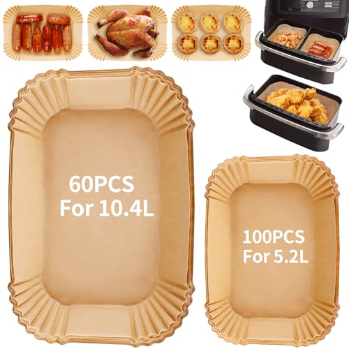 Ciusdkler 160 Stück Backpapier für HeißLuftfritteuse Ninja,Backpapier für Ninja Foodi Flexdrawer 10,4L Heißluftfritteuse Af500eu,Zubehör Airfryer für Cosori Dual Blaze 10L,Cecotec Double 9L von Ciusdkler
