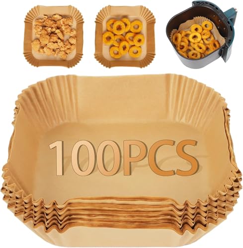 Ciusdkler Quadrat Zubehör Heißluftfritteuse, 20-24cm Airfryer Backpapier, Antihaft Einwegschalen Luftfritteuse, Backpapier für Heißluftfritteuse Ninja (100 Stück) von Ciusdkler