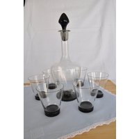 Gläserset Mit Transparenter Glasflasche Und Schwarzen 50Er Jahren von Civico6