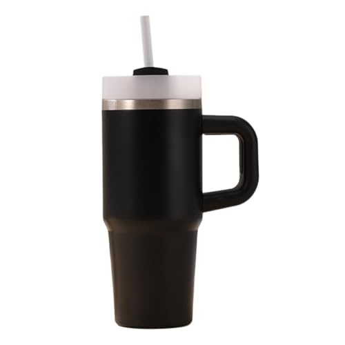 Edelstahl Vakuum-Flasche & Watersy Thermobecher - Auto-Tasse mit Griff (Owala Stil) - Mehrfarbiger Trinkbecher/Thermos mit Strohhalm & Deckel - Reisebecher (Mameido Stil) (Black) von CiwDehuanle