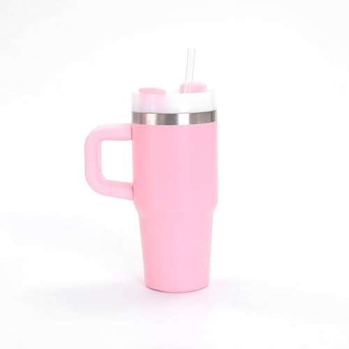 Edelstahl Vakuum-Flasche & Watersy Thermobecher - Auto-Tasse mit Griff (Owala Stil) - Mehrfarbiger Trinkbecher/Thermos mit Strohhalm & Deckel - Reisebecher (Mameido Stil) (Light Pink) von CiwDehuanle