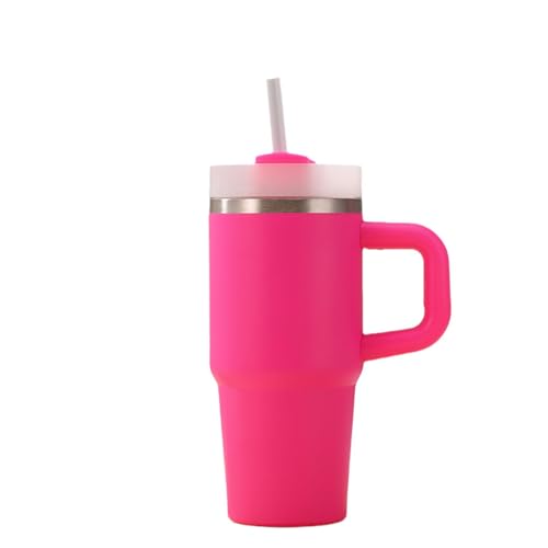 Edelstahl Vakuum-Flasche & Watersy Thermobecher - Auto-Tasse mit Griff (Owala Stil) - Mehrfarbiger Trinkbecher/Thermos mit Strohhalm & Deckel - Reisebecher (Mameido Stil) (Rose Red) von CiwDehuanle