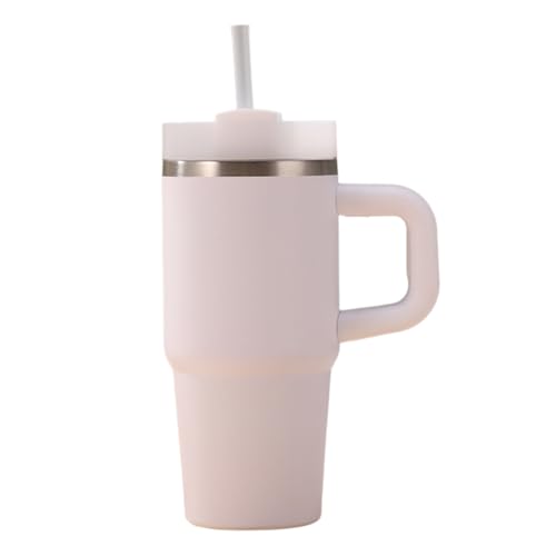 Edelstahl Vakuum-Flasche & Watersy Thermobecher - Auto-Tasse mit Griff (Owala Stil) - Mehrfarbiger Trinkbecher/Thermos mit Strohhalm & Deckel - Reisebecher (Mameido Stil) (White) von CiwDehuanle