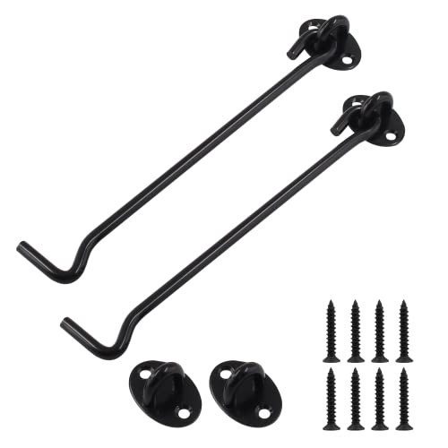 Cjueiom 2 x schwarze Knüpfhaken für Schuppentüren, 200 mm, Türriegel, Edelstahl, Kabinenhaken, robuster Torhaken und Ösenriegel für Schiebetüren, Garagen, Scheunentüren, Fenstern, Schuppen von Cjueiom