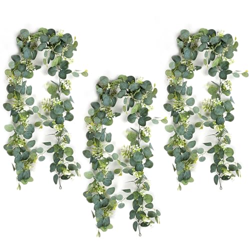 3 Stück Eukalyptus Girlandes, 1.8m Künstliche Girlanden Eukalyptus, Künstliche Pflanze Girlande Grün mit Weiße Blumen für Hochzeit Zuhause Deko 3 Stück Eukalyptus Girlandes, 1.8m Künstliche Girlanden Eukalyptus, Künstliche Pflanze Girlande Grün mit Weiße Blumen für Hochzeit Zuhause Deko von Cjytdkj