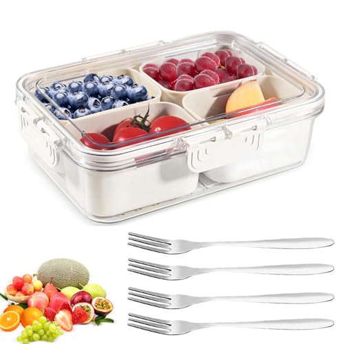 Cjytdkj Snackbox mit 4 Fächern, Snackschale mit Deckel, 4 Fächern Abnehmbar Snack Organizer für Snacks Süßigkeiten Nüsse Obst Gewürze Party Picknick Trips Cjytdkj Snackbox mit 4 Fächern, Snackschale mit Deckel, 4 Fächern Abnehmbar Snack Organizer für Snacks Süßigkeiten Nüsse Obst Gewürze Party Picknick Trips von Cjytdkj