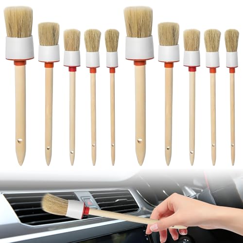 Naturholz Rundpinsel Set, 10 Stück Naturholz Rundpinsel Borstenpinsel, Orbicular Ringpinsel Lackpinsel Wachspinsel Maler Ringpinsel Set für Hausgebrauch von Cjytdkj