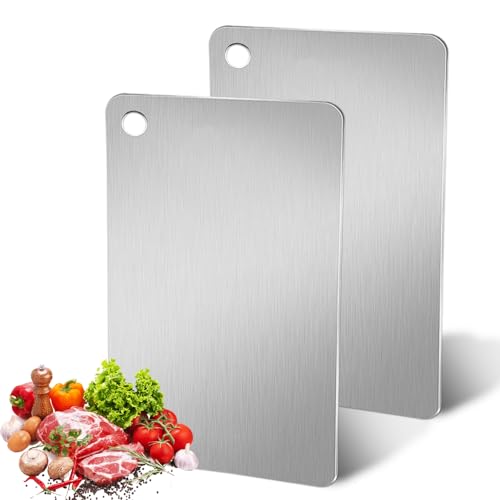Titan Schneidebrett, 2 Stück Titanium Cutting Board, Schneidebrett Edelstahl für Fleisch Brot Gemüse Obst(15cm x 24cm) von Cjytdkj