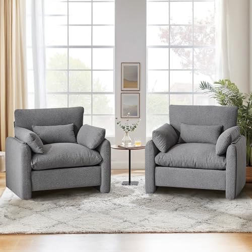 Ckaff 2er Set Extragroß Ohrensessel Sessel Wohnzimmer, 93.5cm Polstersessel Fernsehsessel Einzelsofa mit Abnehmbares Armlehne & Wurfkissen, Einzelsofa für Wohnzimmer Schlafzimmer, Dunkelgrau von Ckaff