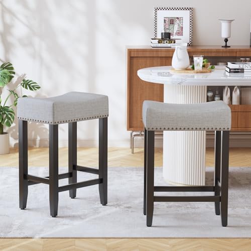 Ckaff Barhocker 2er Set, 65.5cm Hoch Barstuhl Küchenstuhl aus Leinen,Schminkstuhl Esszimmerstuhl Badhocker Bürohocker Tresenhocker mit Fußstütze für Küche, Wohnzimmer, Esszimmer, Grau Ckaff Barhocker 2er Set, 65.5cm Hoch Barstuhl Küchenstuhl aus Leinen,Schminkstuhl Esszimmerstuhl Badhocker Bürohocker Tresenhocker mit Fußstütze für Küche, Wohnzimmer, Esszimmer, Grau von Ckaff