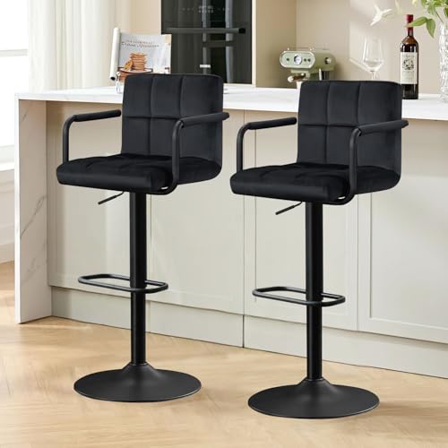 Ckaff Barhocker 2er Set, Barstuhl höhenverstellbar aus Samt, 360°Drehstuhl Küchenstuhl mit Armlehnen, Rückenlehne und Fußstütze für Küche, Wohnzimmer, Esszimmer, Schwarz Ckaff Barhocker 2er Set, Barstuhl höhenverstellbar aus Samt, 360°Drehstuhl Küchenstuhl mit Armlehnen, Rückenlehne und Fußstütze für Küche, Wohnzimmer, Esszimmer, Schwarz von Ckaff