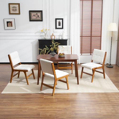 Ckaff Esszimmerstühle, Küchenstühle, 4er Set, Küchenstuhl Terrassenlesestühle Polsterstuhl mit Quadrat Rückenlehne, Wohnzimmerstuhl Schminktischstühle Schreibtischstühle für Esszimmer, Leinen, Beige von Ckaff