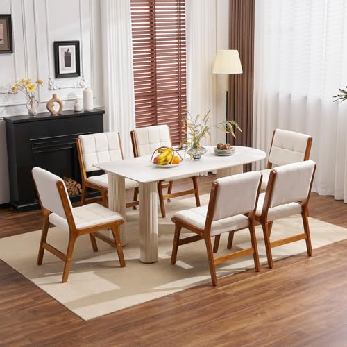 Ckaff Esszimmerstühle, Küchenstühle, 6er Set, Küchenstuhl Terrassenlesestühle Polsterstuhl mit Quadrat Rückenlehne, Wohnzimmerstuhl Schminktischstühle Schreibtischstühle für Esszimmer, Leinen, Beige von Ckaff