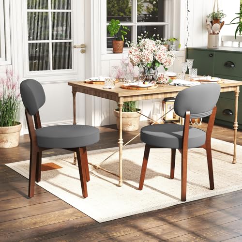 Ckaff Esszimmerstühle 2er Set, Küchenstuhl Polsterstuhl Wohnzimmerstuhl mit Rückenlehne und Beine aus Massivholz, Stuhl Esszimmer aus Leinen für Esszimmer Wohnzimmer Schlafzimmer, Grau von Ckaff