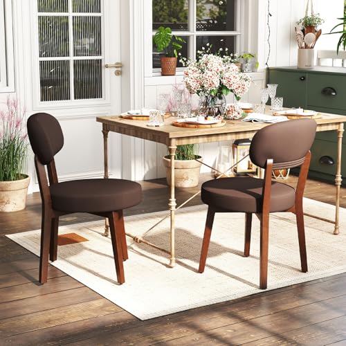 Ckaff Esszimmerstühle 2er Set, Küchenstuhl Polsterstuhl Wohnzimmerstuhl mit Rückenlehne und Beine aus Massivholz, Stuhl Esszimmer aus PU Leder für Esszimmer Wohnzimmer Schlafzimmer, Braun von Ckaff