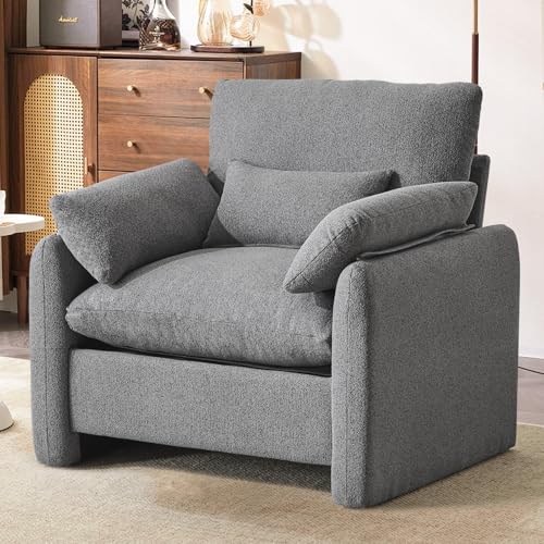 Ckaff Extragroß Ohrensessel Sessel Wohnzimmer, 93.5cm Polstersessel Fernsehsessel Einzelsofa mit Abnehmbares Armlehne & Wurfkissen, Einzelsofa Lesesessel für Wohnzimmer Schlafzimmer, Dunkelgrau von Ckaff