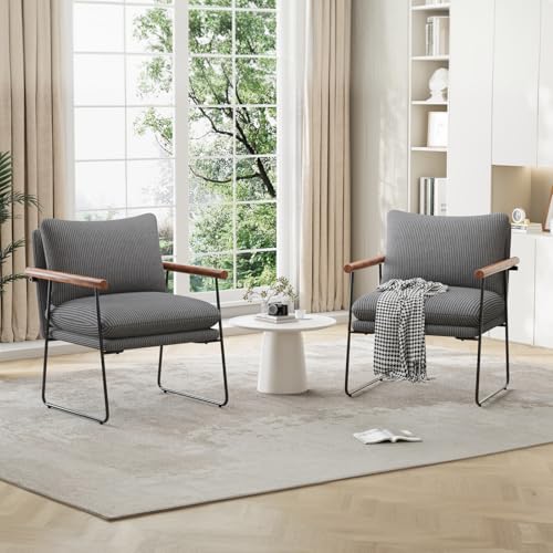 Ckaff Extragroß Ohrensessel Sessel Wohnzimmer 65x62x83cm，Sessel•Loungesessel•Relaxsessel mit Metallrahmen und Polsterung, Polstersessel Bouclé für Wohnzimmer Schlafzimmer, Cord, Grau, 2 Stück von Ckaff