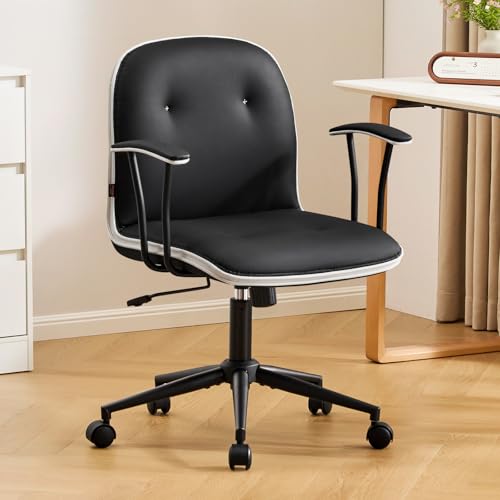 Ckaff Homeoffice Stuhl, Bürostuhl aus PU Leder, Schreibtischstuhl mit Abnehmbaren Armlehnen, Höhenverstellbar Drehstuhl Schminkstuhl 120° Wippfunktion Computerstuhl für Schlafzimmer Büro, Schwarz Ckaff Homeoffice Stuhl, Bürostuhl aus PU Leder, Schreibtischstuhl mit Abnehmbaren Armlehnen, Höhenverstellbar Drehstuhl Schminkstuhl 120° Wippfunktion Computerstuhl für Schlafzimmer Büro, Schwarz von Ckaff