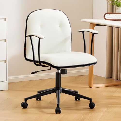 Ckaff Homeoffice Stuhl, Bürostuhl aus PU Leder, Schreibtischstuhl mit Abnehmbaren Armlehnen, Höhenverstellbar Drehstuhl Schminkstuhl 120° Wippfunktion Computerstuhl für Schlafzimmer Büro, Weiß Ckaff Homeoffice Stuhl, Bürostuhl aus PU Leder, Schreibtischstuhl mit Abnehmbaren Armlehnen, Höhenverstellbar Drehstuhl Schminkstuhl 120° Wippfunktion Computerstuhl für Schlafzimmer Büro, Weiß von Ckaff