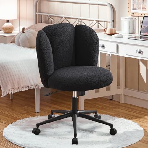 Ckaff Homeoffice Stuhl Schminkstuhl, Schreibtischstuhl Bürostuhl Blütenblatt-Rückenlehne 360° Drehbar Höhenverstellbar Wippfunktion aus Boucé Stoff für Arbeitszimmer Schlafzimmer Homeoffice, Schwarz Ckaff Homeoffice Stuhl Schminkstuhl, Schreibtischstuhl Bürostuhl Blütenblatt-Rückenlehne 360° Drehbar Höhenverstellbar Wippfunktion aus Boucé Stoff für Arbeitszimmer Schlafzimmer Homeoffice, Schwarz von Ckaff
