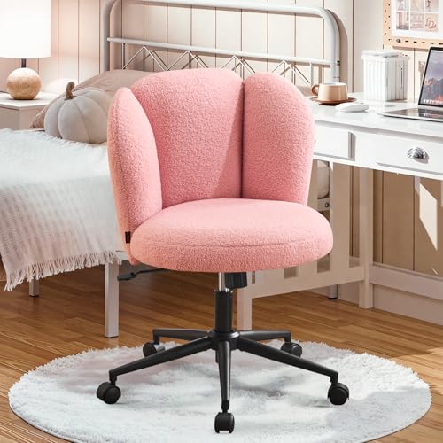 Ckaff Homeoffice Stuhl Schminkstuhl, Schreibtischstuhl Bürostuhl Blütenblatt-Rückenlehne 360° Drehbar Höhenverstellbar aus Boucé Stoff für Arbeitszimmer Schlafzimmer Homeoffice, Rosa Ckaff Homeoffice Stuhl Schminkstuhl, Schreibtischstuhl Bürostuhl Blütenblatt-Rückenlehne 360° Drehbar Höhenverstellbar aus Boucé Stoff für Arbeitszimmer Schlafzimmer Homeoffice, Rosa von Ckaff