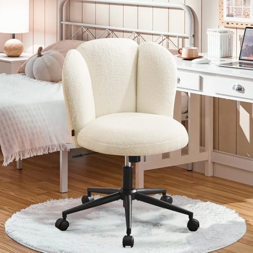 Ckaff Homeoffice Stuhl Schminkstuhl, Schreibtischstuhl Bürostuhl Blütenblatt-Rückenlehne 360° Drehbar Höhenverstellbar aus Boucé Stoff für Homeoffice,Arbeitszimmer Schlafzimmer, Weiß Ckaff Homeoffice Stuhl Schminkstuhl, Schreibtischstuhl Bürostuhl Blütenblatt-Rückenlehne 360° Drehbar Höhenverstellbar aus Boucé Stoff für Homeoffice,Arbeitszimmer Schlafzimmer, Weiß von Ckaff
