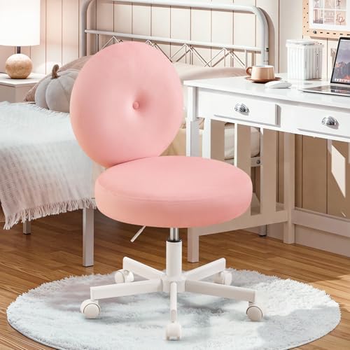 Ckaff Homeoffice Stuhl Schminkstuhl, Schreibtischstuhl Höhenverstellbar Drehstuhl, Bürostuhl mit Rollen Ergonomisch aus Samt für Arbeitszimmer Schlafzimmer Homeoffice, Rosa von Ckaff
