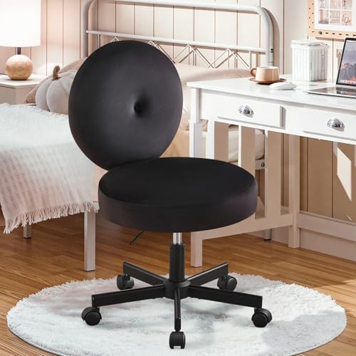 Ckaff Homeoffice Stuhl Schminkstuhl, Schreibtischstuhl Höhenverstellbar Drehstuhl, Bürostuhl mit Rollen Ergonomisch aus Samt für Arbeitszimmer Schlafzimmer Homeoffice, Schwarz von Ckaff