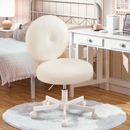 Ckaff Homeoffice Stuhl Schminkstuhl, Schreibtischstuhl Höhenverstellbar Drehstuhl, Bürostuhl mit Rollen Ergonomisch aus Samt für Arbeitszimmer Schlafzimmer Homeoffice, Weiß von Ckaff