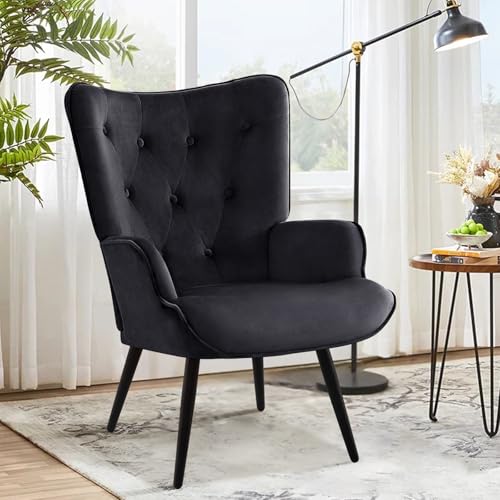 Ckaff Ohrensessel Sessel Wohnzimmer, Skandinavischer Stil Relaxsessel Samt mit Hoher Rückenlehne Loungesessel Polstersessel fürs Wohnzimmer Schlafzimmer Arbeitszimmer Gästezimmer, Schwarz von Ckaff