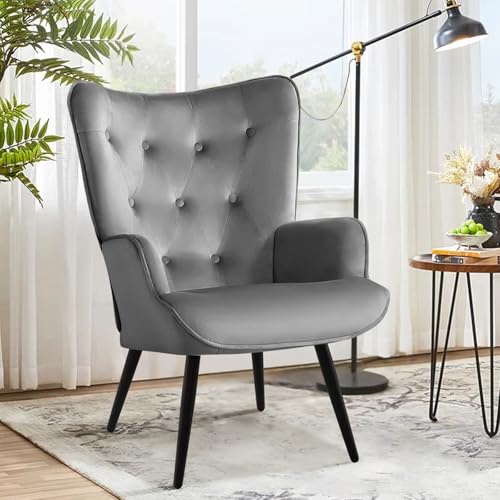 Ckaff Ohrensessel Sessel Wohnzimmer, Skandinavischer Stil Relaxsessel aus Samt mit Hoher Rückenlehne Loungesessel Polstersessel fürs Wohnzimmer Schlafzimmer Arbeitszimmer Gästezimmer, Grau Ckaff Ohrensessel Sessel Wohnzimmer, Skandinavischer Stil Relaxsessel aus Samt mit Hoher Rückenlehne Loungesessel Polstersessel fürs Wohnzimmer Schlafzimmer Arbeitszimmer Gästezimmer, Grau von Ckaff