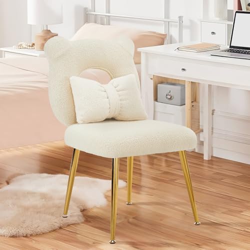 Ckaff Schminktisch Stuhl Schminkstuhl, Sessel Wohnzimmer mit Abnehmbares Wurfkissen & Verstellbaren Goldbeinen, Schreibtischstuhl Esszimmerstuhl für Schlafzimmer Wohnzimmer Kinderzimmer, Weiß von Ckaff