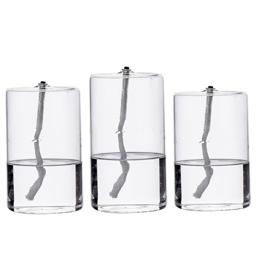 Glas-Öllampe, rund, transparent, rauchfrei, nachfüllbar, dekorative Öllampe, geruchsfrei, für Esstisch, Hochzeit, Tafelaufsatz, Kerze, 3 Stück von Ckuakiwu