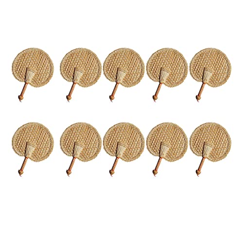 ClAZTyict 10X Hand Gewebter Gewebter Stroh Hand Ventilator Alter Sommer Natürlicher Hand Ventilator Umwelt Freundlicher Hand Gewebter Ventilator Dekorativer Runder Ventilator von ClAZTyict