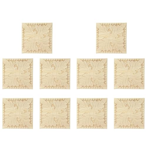 ClAZTyict 10X Naturholz Applikationen Quadrat Carving Decals Dekorative Holzleisten Fuer Schranktuer Moebel 8x8cm 10x10cm von ClAZTyict