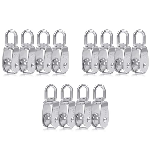 ClAZTyict 12 Stück Single Pulley Block M15 Kleine Riemen Scheibenrolle Aus Edelstahl für Seil Schnur Im 360 ° Schwenkbarer Silberner Außen Rolle von ClAZTyict