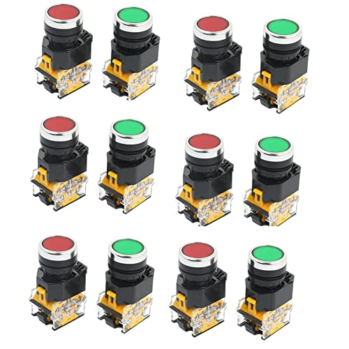 ClAZTyict 12Pcs 22mm Mount 10A 380V DPST Rot GrüN Momentary Push Button Switch ClAZTyict 12Pcs 22mm Mount 10A 380V DPST Rot GrüN Momentary Push Button Switch von ClAZTyict