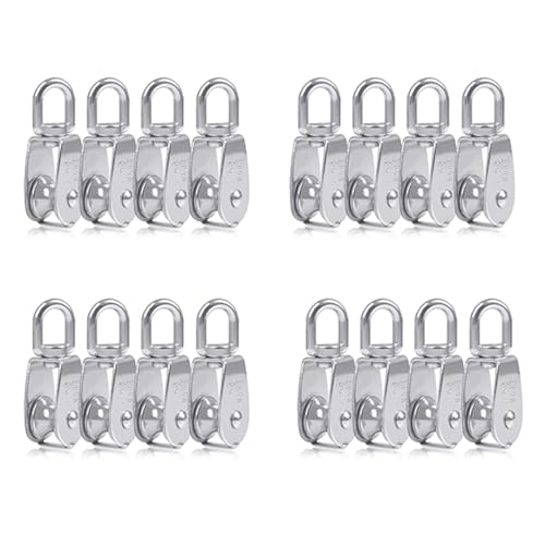 ClAZTyict 16 Stück Single Pulley Block M15 Kleine Riemen Scheibenrolle Aus Edelstahl für Seil Schnur im 360 ° Schwenkbarer Silberner Außen Rolle von ClAZTyict