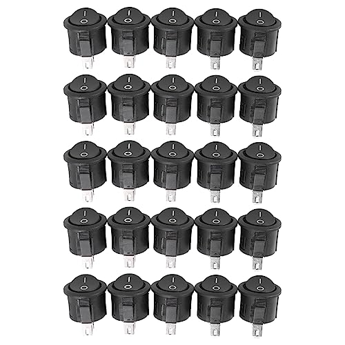 ClAZTyict 25 Stueck Schwarz SPST Taste Ein/Aus-Runde Wippschalter AC 6A/125V 3A/250V von ClAZTyict