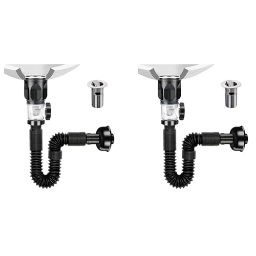 ClAZTyict 2X Badezimmer-Waschbecken-Abfluss-Set mit Flexiblem, Erweiterbarem P-Trap-Waschbecken-Abflussrohr, Geruchshemmendes Badezimmer-Waschbecken-Abflussrohr von ClAZTyict