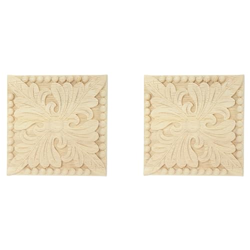 ClAZTyict 2X Naturholz Applikationen Quadrat Carving Decals Dekorative Holzleisten Fuer Schranktuer Moebel 8X8cm 10X10cm von ClAZTyict