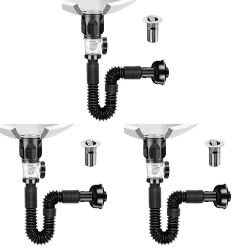 ClAZTyict 3X Badezimmer-Waschbecken-Abfluss-Set mit Flexiblem, Erweiterbarem P-Trap-Waschbecken-Abflussrohr, Geruchshemmendes Badezimmer-Waschbecken-Abflussrohr von ClAZTyict