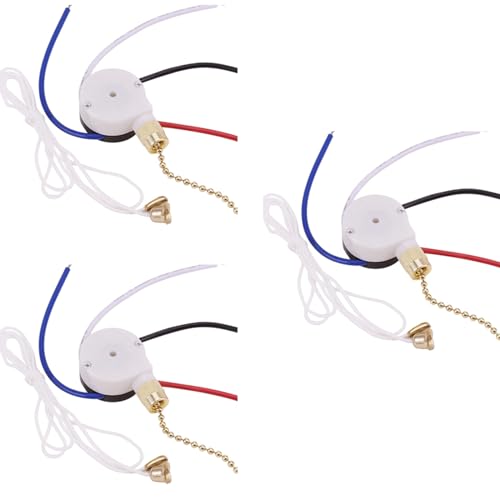 ClAZTyict 3X Deckenventilator-Schalter-Kit 3-Gang-4-Draht-Ventilatorschalter-Reißverschluss-Geschwindigkeitssteuerschalter, ZE-208S-Zugdrahtschalter mit Seil Gold von ClAZTyict