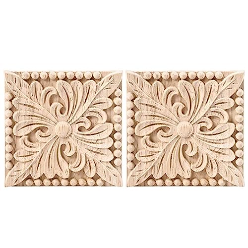 ClAZTyict 4 Packungen Holzgeschnitzte Onlay Aufkleber, Quadratische Schnitzerei, Unlackiert, Blumentür, Schrank, Möbeldekoration, 10 x 10 cm von ClAZTyict