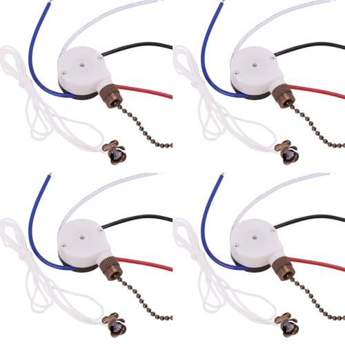 ClAZTyict 4X Deckenventilator-Schalter-Kit 3-Gang-4-Draht-Ventilatorschalter-Reißverschluss-Geschwindigkeitssteuerschalter, ZE-208S-Zugdrahtschalter mit Seil Bronze von ClAZTyict
